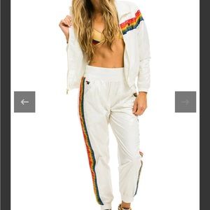 NWT Aviator Nation 5 stripe wind breaker set. vintage white